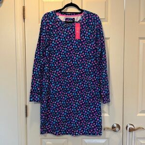 Lilly Pulitzer Beach Comber Long Sleeve Dress Seabreeze Blue Pink Navy Large NWT